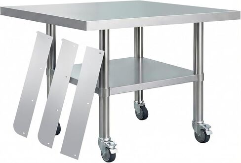 طاولة عمل من الفولاذ المقاوم للصدأ شديدة التحمل مقاس 24 × 24 بوصة مع سبلاش خلفي قابل للفصل من 3 جوانب، رف سفلي قابل للتعديل، عجلات قفل، طاولة إعداد تجارية للمطعم، المطبخ، المرآب in Kuwait