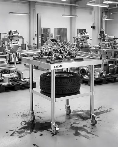 طاولة عمل من الفولاذ المقاوم للصدأ شديدة التحمل مقاس 24 × 24 بوصة مع سبلاش خلفي قابل للفصل من 3 جوانب، رف سفلي قابل للتعديل، عجلات قفل، طاولة إعداد تجارية للمطعم، المطبخ، المرآب in Kuwait