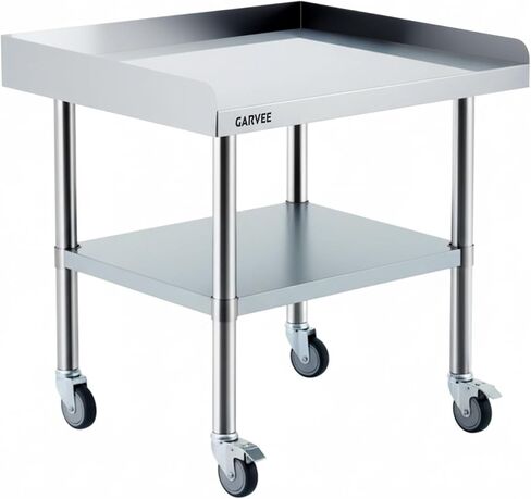 Stainless Steel Work Table with Wheels, 1.2mm Heavy Duty Commercial Prep Table with 3-Sided Backsplash & Adjustable Undershelf, Mobile Metal Workbench for Kitchen, Restaurant, Garage, BBQ in Kuwait
