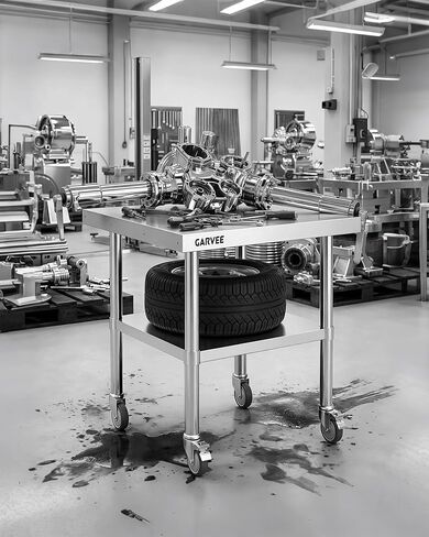 طاولة عمل من الفولاذ المقاوم للصدأ شديدة التحمل مقاس 24 × 24 بوصة مع سبلاش خلفي قابل للفصل من 3 جوانب، رف سفلي قابل للتعديل، عجلات قفل، طاولة إعداد تجارية للمطعم، المطبخ، المرآب in Kuwait