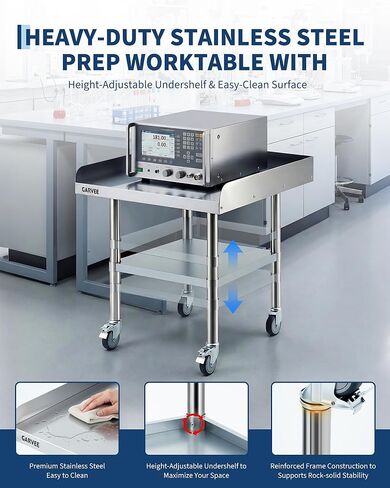 طاولة عمل من الفولاذ المقاوم للصدأ شديدة التحمل مقاس 24 × 24 بوصة مع سبلاش خلفي قابل للفصل من 3 جوانب، رف سفلي قابل للتعديل، عجلات قفل، طاولة إعداد تجارية للمطعم، المطبخ، المرآب in Kuwait
