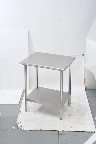 Garvee Stainless Steel Curved Edge Work Table 36 inch Double Layer with Backsplash, Heavy Duty Commercial Prep Table with Hook, 0.7mm Thick in Saudi Arabia