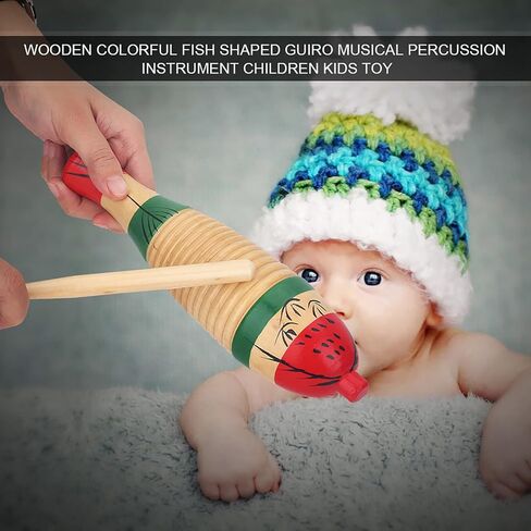 Colorful Fish Shaped Guiro Instrumen, Guiro Instrument Fish Shaped with Rhythm Sticks for Adults (21cm) in Kuwait