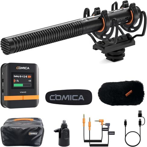 COMICA VM40 Shotgun Microphone with 48kHz/32-bit Float Recording, Wireless Camera Microphone with 32G Onboard Recording, External Directional Microphone Compatible with Canon, Nikon, Sony Camcorder in Kuwait