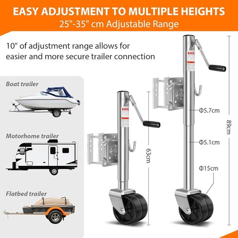 مقبس مقطورة بوزن 1500 رطل مع عجلة مزدوجة 6 بوصات، رفع 10 بوصات، حامل قدم لمقطورة القارب الدوارة للخدمة الشاقة لمركب RV، فولاذ مجلفن، فضي in Kuwait