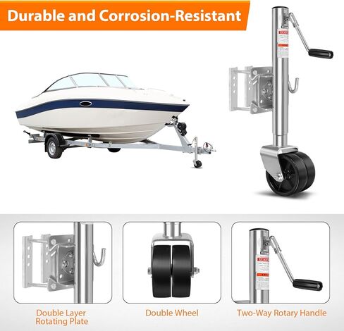 مقبس مقطورة بوزن 1500 رطل مع عجلة مزدوجة 6 بوصات، رفع 10 بوصات، حامل قدم لمقطورة القارب الدوارة للخدمة الشاقة لمركب RV، فولاذ مجلفن، فضي in Kuwait