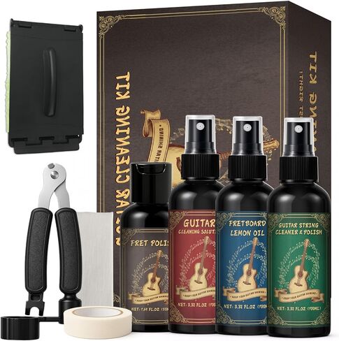 9pcs Guitar Cleaning Maintenance Kit with Guitar Cleaner, Polish, Fretboard Oil, String Oil, for All Guitar Types, Ideal for Beginners, Players, and Collectors in Kuwait