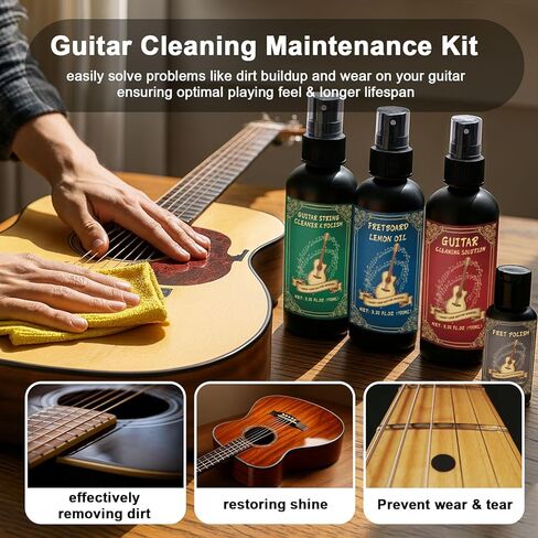 9pcs Guitar Cleaning Maintenance Kit with Guitar Cleaner, Polish, Fretboard Oil, String Oil, for All Guitar Types, Ideal for Beginners, Players, and Collectors in Kuwait