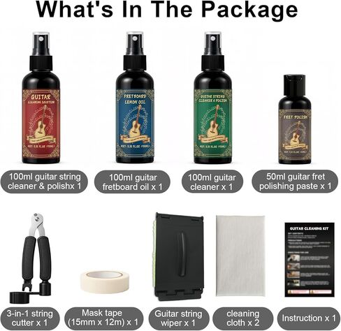 9pcs Guitar Cleaning Maintenance Kit with Guitar Cleaner, Polish, Fretboard Oil, String Oil, for All Guitar Types, Ideal for Beginners, Players, and Collectors in Kuwait