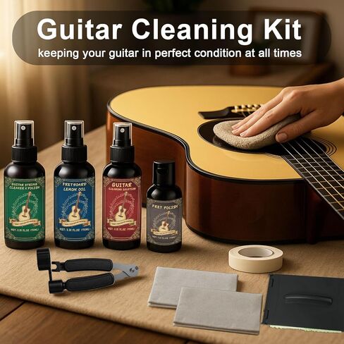 9pcs Guitar Cleaning Maintenance Kit with Guitar Cleaner, Polish, Fretboard Oil, String Oil, for All Guitar Types, Ideal for Beginners, Players, and Collectors in Kuwait