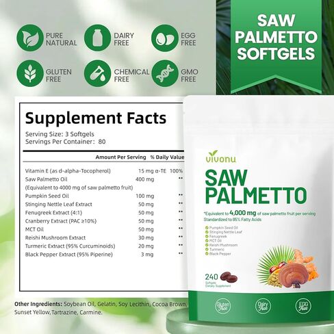 كبسولات فيفونو سو بالميتو مستخلص 8 في 1، زيت بذور اليقطين - يدعم صحة البروستاتا، ويخفف من مشاكل التبول، ويدعم نمو الشعر، ومانع DHT 240 كبسولة هلامية in Kuwait