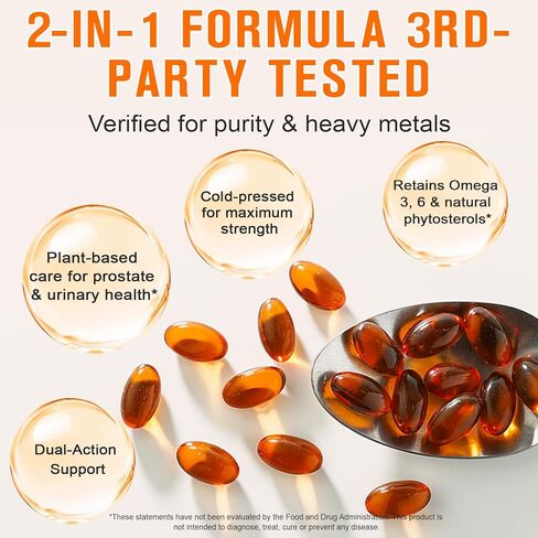 Pumpkin Seed Oil with Saw Palmetto Softgels,1000mg, 300 Count, Cold-Pressed with Essential Fatty Acids & Phytosterols, Fast Acting & Visible Effect in Days, Supports Hair, Bladder & Prostate Health in Kuwait