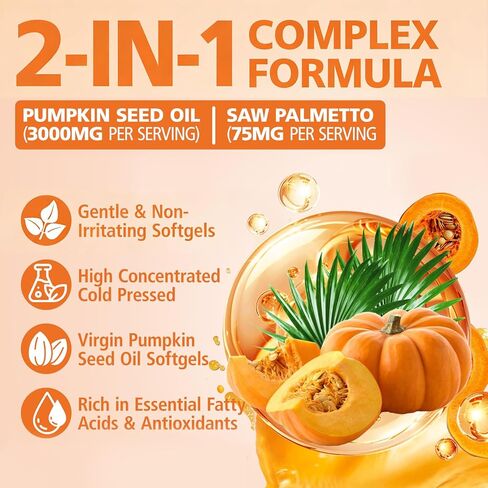 Pumpkin Seed Oil Capsules – 300 Softgels Pumpkin Seed Oil with Saw Palmetto for Hair Growth, Urinary & Prostate Health | Cold-Pressed, Rich in Essential Fatty Acids & Phytosterols | Non-GMO in Saudi Arabia