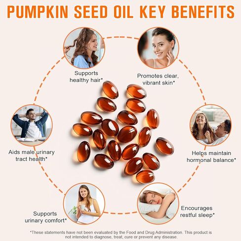 Pumpkin Seeds Oil Capsules 300PCS, 1000mg Cold-Press Pumpkin Seeds Oil, Support Healthy Hair, Urinary System Health, Essential Fatty Acids, 100% Additives Free, GMP Certified in Kuwait