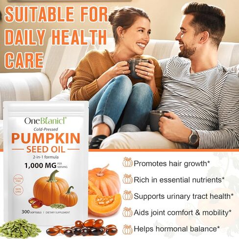 Pumpkin Seeds Oil Capsules 300PCS, 1000mg Cold-Press Pumpkin Seeds Oil, Support Healthy Hair, Urinary System Health, Essential Fatty Acids, 100% Additives Free, GMP Certified in Kuwait
