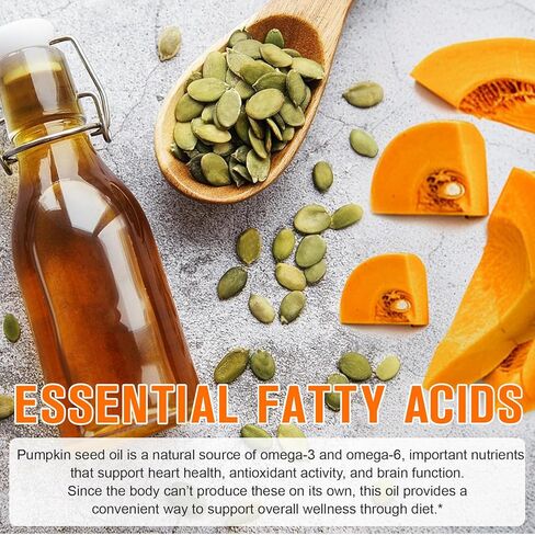 Pumpkin Seeds Oil Capsules 300PCS, 1000mg Cold-Press Pumpkin Seeds Oil, Support Healthy Hair, Urinary System Health, Essential Fatty Acids, 100% Additives Free, GMP Certified in Kuwait