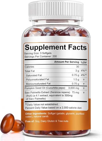 Pumpkin Seed Oil with Saw Palmetto Softgels, 3000mg Per Serving, 600 Softgels | Cold-Pressed with Essential Fatty Acids & Phytosterols | Supports Hair, Urinary, Bladder & Prostate Health | Non-GMO in Kuwait
