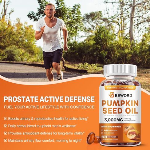 Pumpkin Seed Oil with Saw Palmetto Softgels, 3000mg Per Serving, 600 Softgels | Cold-Pressed with Essential Fatty Acids & Phytosterols | Supports Hair, Urinary, Bladder & Prostate Health | Non-GMO in Kuwait