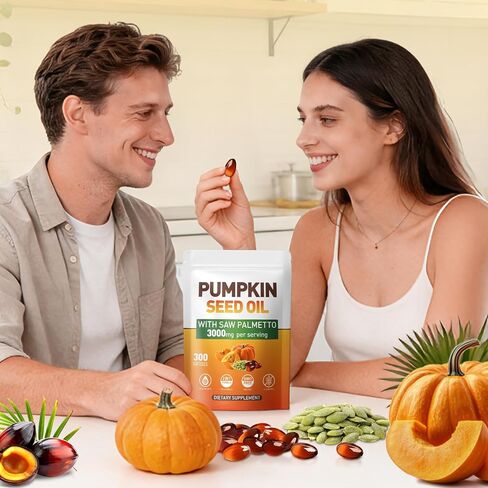 كبسولات زيت بذور اليقطين - زيت بكر نقي معصور على البارد، وأحماض دهنية أساسية وستيرولات نباتية | 300 كبسولة | يدعم صحة الشعر والمثانة البولية والبروستاتا | غير معدل وراثيًا in Kuwait