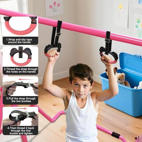 بار الجمباز للأطفال، قضبان أفقية للجمباز قابلة للتعديل، معدات قضبان قرد لتدريب الجمباز للصغار قابلة للطي للاستخدام في المنزل أو في الهواء الطلق، وردي in Kuwait