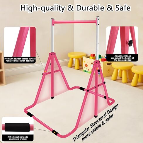 بار الجمباز للأطفال، قضبان أفقية للجمباز قابلة للتعديل، معدات قضبان قرد لتدريب الجمباز للصغار قابلة للطي للاستخدام في المنزل أو في الهواء الطلق، وردي in Kuwait