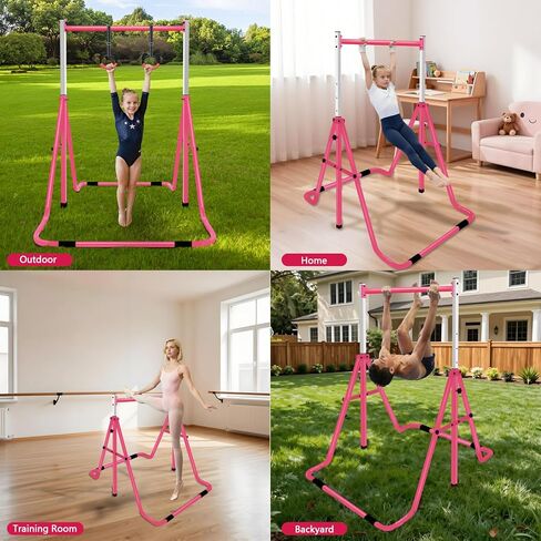 بار الجمباز للأطفال، قضبان أفقية للجمباز قابلة للتعديل، معدات قضبان قرد لتدريب الجمباز للصغار قابلة للطي للاستخدام في المنزل أو في الهواء الطلق، وردي in Kuwait