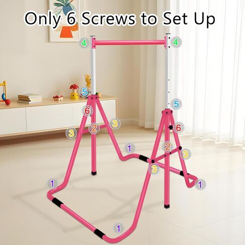 بار الجمباز للأطفال، قضبان أفقية للجمباز قابلة للتعديل، معدات قضبان قرد لتدريب الجمباز للصغار قابلة للطي للاستخدام في المنزل أو في الهواء الطلق، وردي in Kuwait