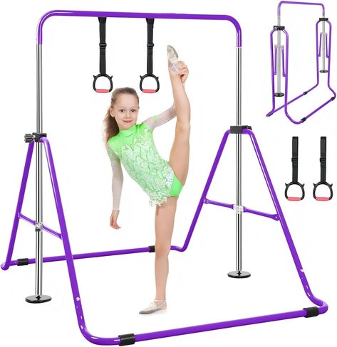 Expandable Gymnastics Bars with Ring, Adjustable Height Gymnastic Horizontal Bars, Gym Junior Training Bar Children Folding Training Monkey Bars for Kids in Kuwait