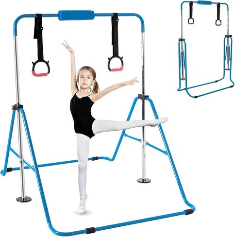 Gymnastics Bar for Kids,Folding Gymnastic Training Kip Bar with Rings,Gymnastics Equipment for Kids,5-Level Adjustable Height Fitness Equipment for Indoor/Outdoor/Home/Training in Kuwait