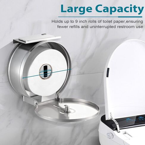 Commercial Jumbo Toilet Paper Dispenser with Shelf, 304 Stainless Steel 9" Roll Paper Holder Wall Mount, Bathroom Tissue Roll Dispenser with Lock Key, in Kuwait