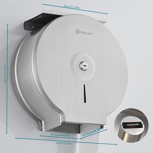 Commercial Jumbo Toilet Paper Dispenser with Shelf, 304 Stainless Steel 9" Roll Paper Holder Wall Mount, Bathroom Tissue Roll Dispenser with Lock Key, in Kuwait