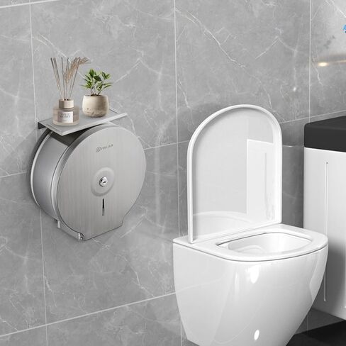 Commercial Jumbo Toilet Paper Dispenser with Shelf, 304 Stainless Steel 9" Roll Paper Holder Wall Mount, Bathroom Tissue Roll Dispenser with Lock Key, in Kuwait