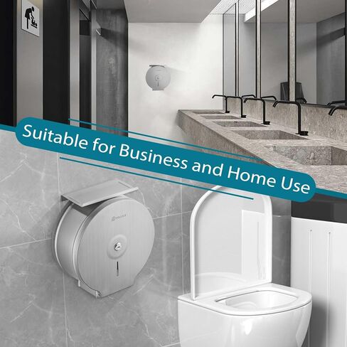 Commercial Jumbo Toilet Paper Dispenser with Shelf, 304 Stainless Steel 9" Roll Paper Holder Wall Mount, Bathroom Tissue Roll Dispenser with Lock Key, in Kuwait