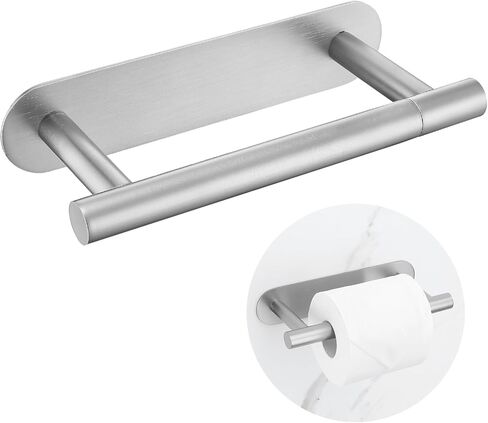 2 Pieces Self Adhesive Brushed Nickel Toilet Paper Holder, Commercial Toilet Paper Dispenser Toilet Roll Holder, Double Base Paper Towel Holder Wall Mount No Drilling for Bathroom, Kitchen in Kuwait