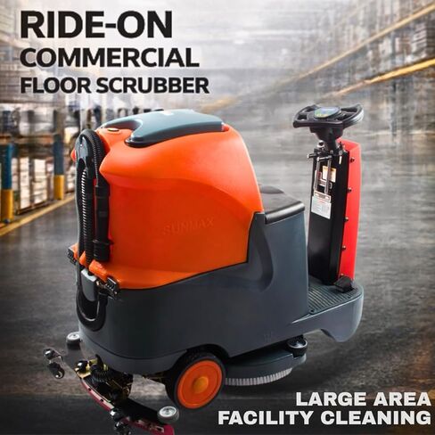 Ride-On Commercial Floor Scrubber Machine, 48,400 Sq Ft/H, 22" Brush, 31.5" Squeegee, 18.5/18.5-Gal Dual Tanks, 5-Hour Runtime, Hard Floor Cleaner for Warehouses, Retail, Schools & Factories in Kuwait