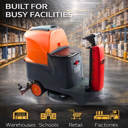 Ride-On Commercial Floor Scrubber Machine, 48,400 Sq Ft/H, 22" Brush, 31.5" Squeegee, 18.5/18.5-Gal Dual Tanks, 5-Hour Runtime, Hard Floor Cleaner for Warehouses, Retail, Schools & Factories in Kuwait