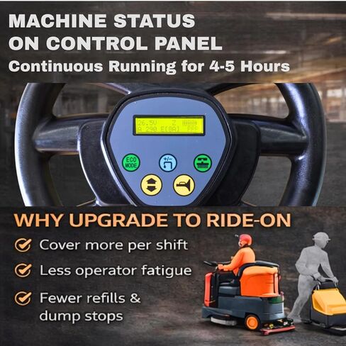 Ride-On Commercial Floor Scrubber Machine, 48,400 Sq Ft/H, 22" Brush, 31.5" Squeegee, 18.5/18.5-Gal Dual Tanks, 5-Hour Runtime, Hard Floor Cleaner for Warehouses, Retail, Schools & Factories in Kuwait