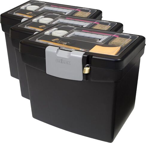 صندوق تخزين الملفات المحمول من ستوركس مع غطاء تخزين منظم شفاف - صندوق تخزين ملفات مكتب بلاستيكي لورق الرسائل والمجلدات المعلقة، أسود، رقم الموديل: 61504A01C in Kuwait