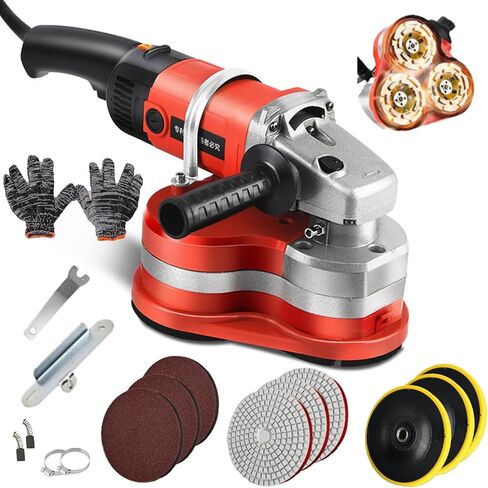 Electric Concrete Grinder, Adjustable Speed Rock Polisher, Floor Polishing Machine for Stone Marble Tile Cement Concrete Floor Grinding Cleaning, 3x Diamond Grinding Wheels, 3 Sets Sanding Pads in Saudi Arabia