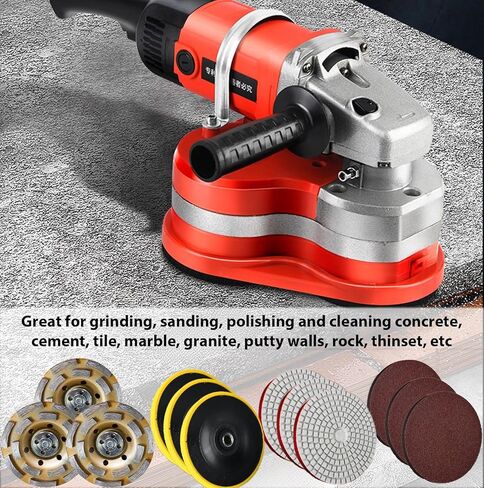 Electric Concrete Grinder, Adjustable Speed Rock Polisher, Floor Polishing Machine for Stone Marble Tile Cement Concrete Floor Grinding Cleaning, 3x Diamond Grinding Wheels, 3 Sets Sanding Pads in Saudi Arabia