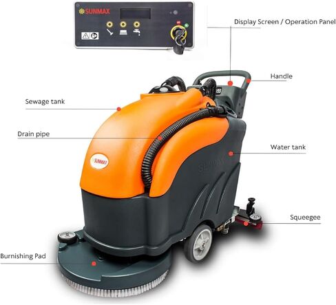 22" Walk-Behind Floor Scrubber Dryer Machine, 13.2/14.5-Gal Dual Tanks, 30,000 Sq Ft/h, Lithium Battery, 3.5-Hour Fast Charging, Commercial Hard Floor Cleaner for Tile, Vinyl, Epoxy & Concrete in Kuwait