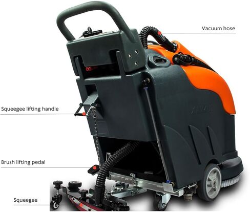 22" Walk-Behind Floor Scrubber Dryer Machine, 13.2/14.5-Gal Dual Tanks, 30,000 Sq Ft/h, Lithium Battery, 3.5-Hour Fast Charging, Commercial Hard Floor Cleaner for Tile, Vinyl, Epoxy & Concrete in Kuwait