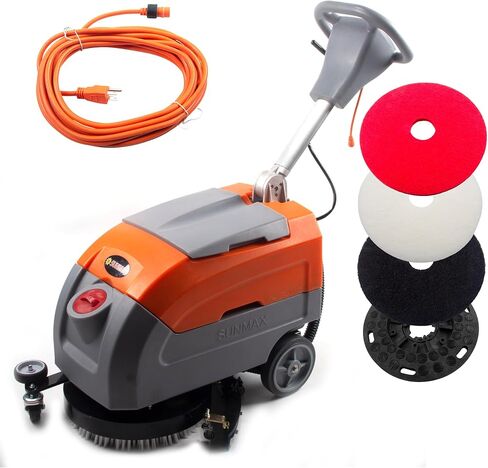 Sunmax RT35AC Electric Walk-Behind Floor Scrubber, 17-Inch Brush, Dual Tank System, Orange/Gray, 110V Commercial Floor Cleaning Machine with 26ft Cable in Kuwait