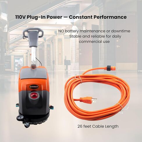 Sunmax RT35AC Electric Walk-Behind Floor Scrubber, 17-Inch Brush, Dual Tank System, Orange/Gray, 110V Commercial Floor Cleaning Machine with 26ft Cable in Kuwait