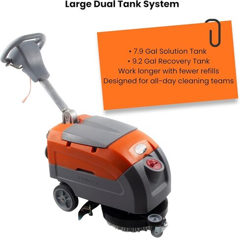 Sunmax RT35AC Electric Walk-Behind Floor Scrubber, 17-Inch Brush, Dual Tank System, Orange/Gray, 110V Commercial Floor Cleaning Machine with 26ft Cable in Kuwait