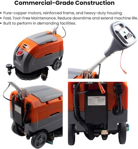 Sunmax RT35AC Electric Walk-Behind Floor Scrubber, 17-Inch Brush, Dual Tank System, Orange/Gray, 110V Commercial Floor Cleaning Machine with 26ft Cable in Kuwait