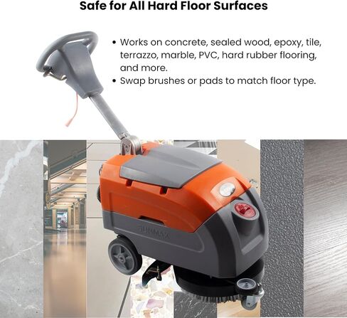 Sunmax RT35AC Electric Walk-Behind Floor Scrubber, 17-Inch Brush, Dual Tank System, Orange/Gray, 110V Commercial Floor Cleaning Machine with 26ft Cable in Kuwait