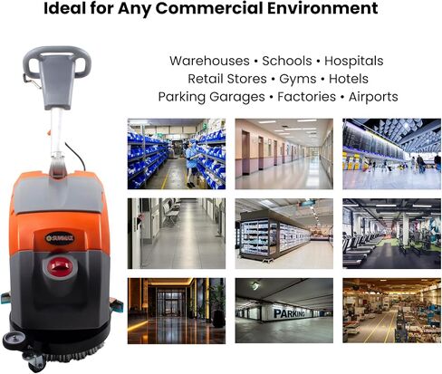 Sunmax RT35AC Electric Walk-Behind Floor Scrubber, 17-Inch Brush, Dual Tank System, Orange/Gray, 110V Commercial Floor Cleaning Machine with 26ft Cable in Kuwait