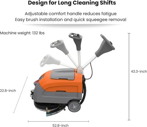 Sunmax RT35AC Electric Walk-Behind Floor Scrubber, 17-Inch Brush, Dual Tank System, Orange/Gray, 110V Commercial Floor Cleaning Machine with 26ft Cable in Kuwait