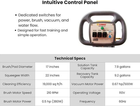 Sunmax RT35AC Electric Walk-Behind Floor Scrubber, 17-Inch Brush, Dual Tank System, Orange/Gray, 110V Commercial Floor Cleaning Machine with 26ft Cable in Kuwait